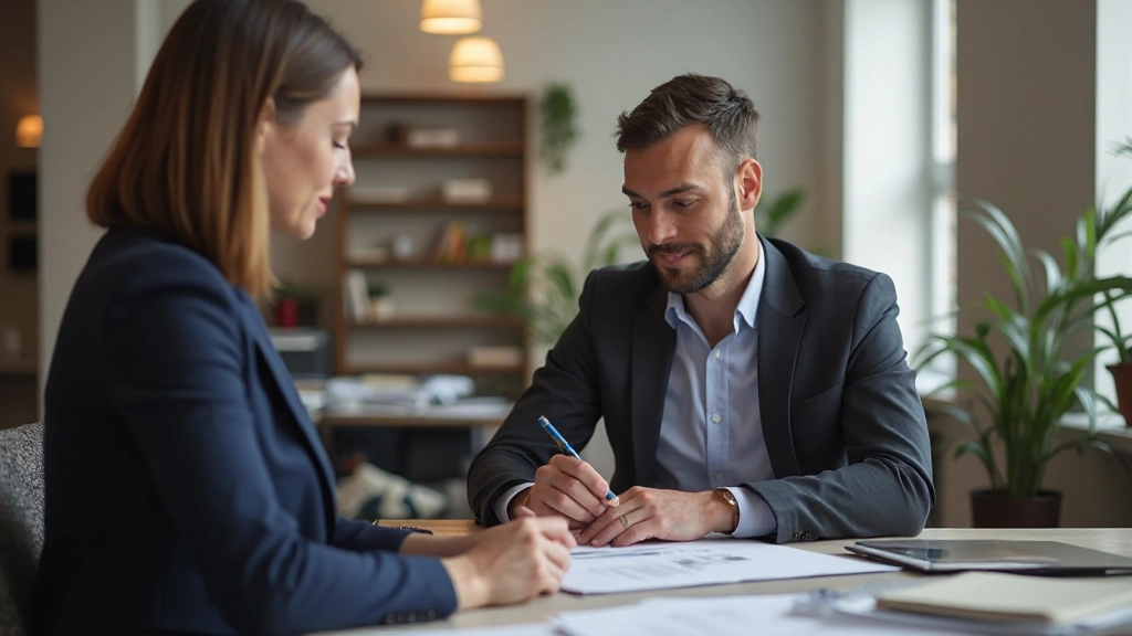 Professionele coach en cliÃ«nt bespreken groeplan aan moderne kantoortafel met aantekeningen