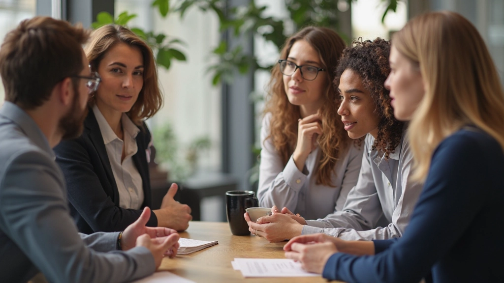 Group of diverse people engaged in meaningful discussion during personal development workshop