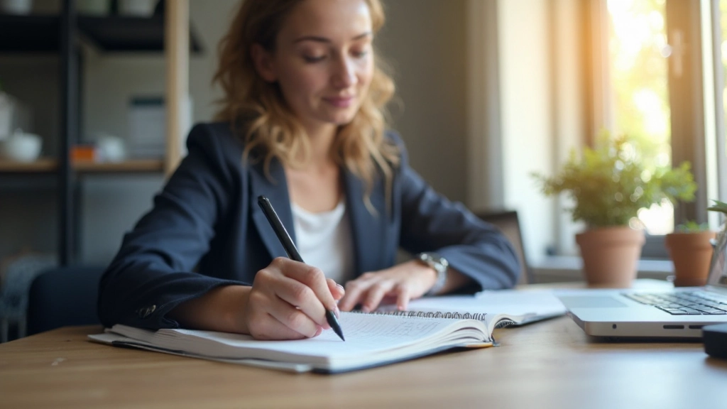 Persoon schrijft doelstellingen op in notitieboek met duidelijk doel voor ogen