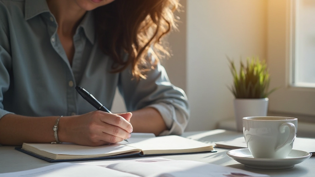 Close-up van iemand die een gewoontetracker invult met aantekeningen over dagelijkse voortgang