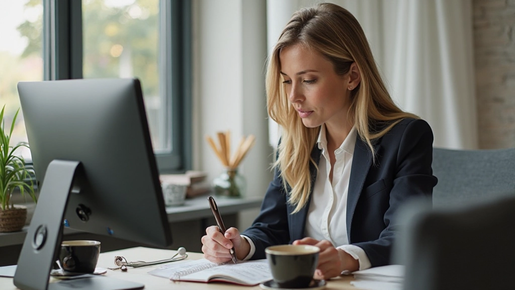 Person reviewing personal development journal with reflection notes and progress tracking